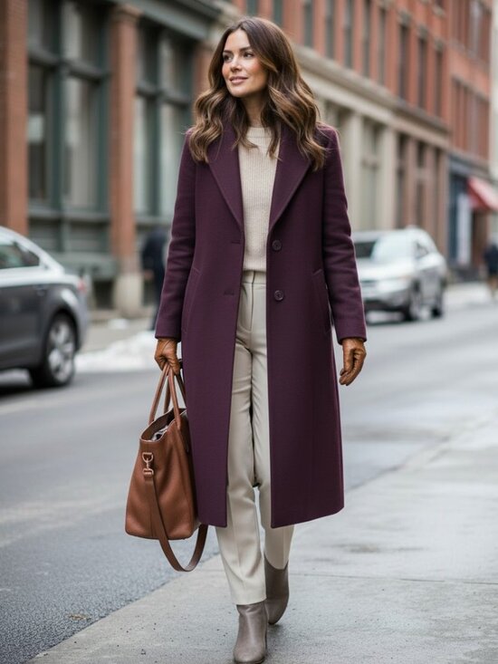 London Fog Jackets & Blazers - London Fog Plum Purple Long Wool Blend Coat Classic Outerwear Sz 6P